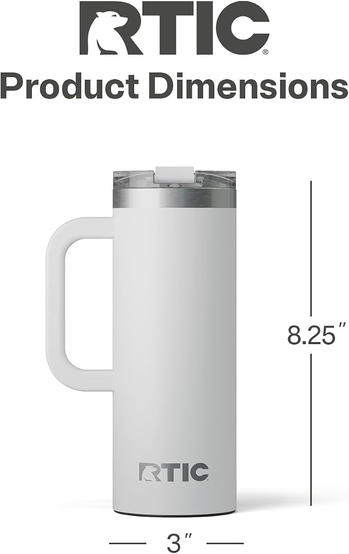 RTIC 20oz Road Trip Travel Mug with Lid and Handle, Ceramic Lined, Insulated, Stainless Steel, Metal, Double Wall Vacuum-Insulation, Portable Coffee, Tea Cup for Hot and Cold Drink, Cool Grey - Image 5