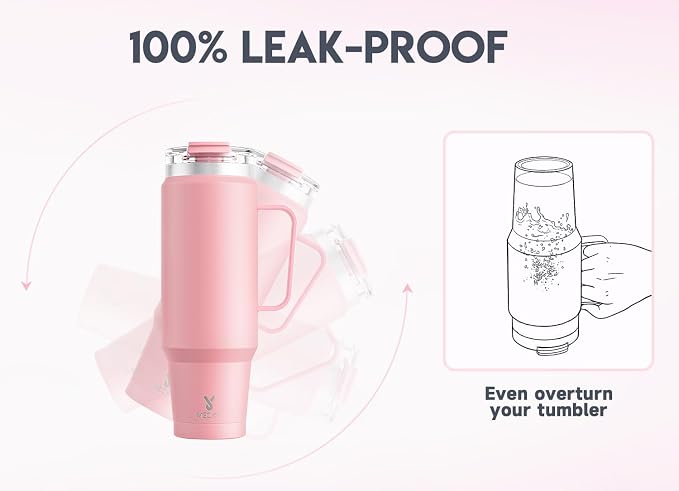 Meoky 40oz Tumbler with Handle, Stainless Steel Travel Mug with 2-in-1 Straw and Sip Lid, Vacuum Insulated Coffee Mug, 100% Leak Proof, Keeps Cold for 34 Hours or Hot for 10 Hours (Blush) - Image 3