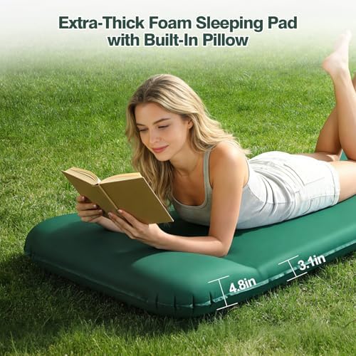 Memory Sleeping Pad, 3.1" Ultra-Thick Foam Sleeping Mats for Camping, 9.5 R-Value Insulated Self Inflating Sleeping Pad with Pillow, Camping Mattress Pad for Car Travel Tent - Image 4