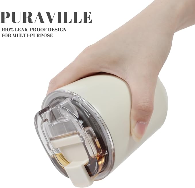 Puraville Insulated Tumblers with Lid, 10 oz Travel Coffee Mug Stainless Steel Vacuum Cup, Leak Proof Reusable Double Walled Coffee Tumbler for Iced and Hot Drinks, Cream - Image 6