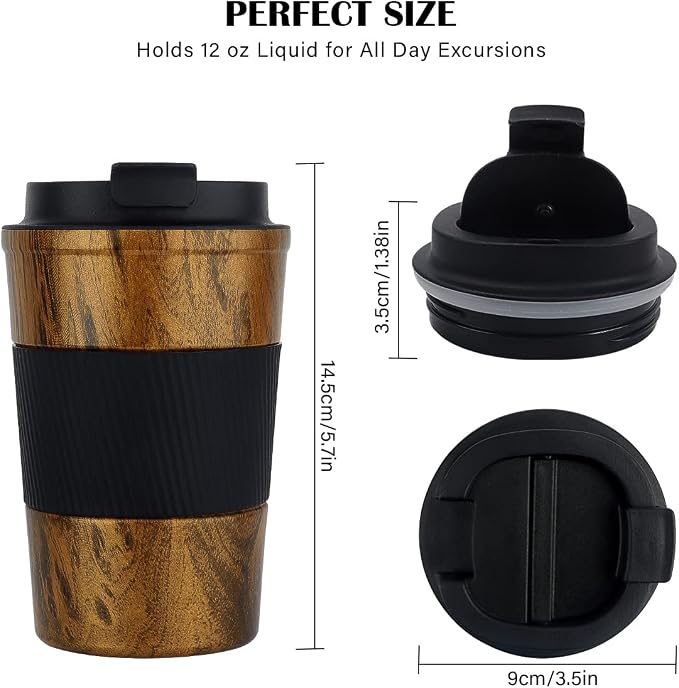 CS COSDDI 12 oz Stainless Steel Vacuum Insulated Tumbler - Coffee Travel Mug Spill Proof with Lid - coffee Cup for Keep Hot/Ice Coffee,Tea and Beer (D-wood grain) - Image 7