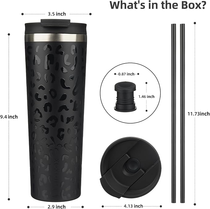 BJPKPK 30oz Insulated Tumbler With lid And Straw Stainless Steel Tumblers Travel Coffee Mug Reusable Thermal Cup,Black Leopard - Image 2