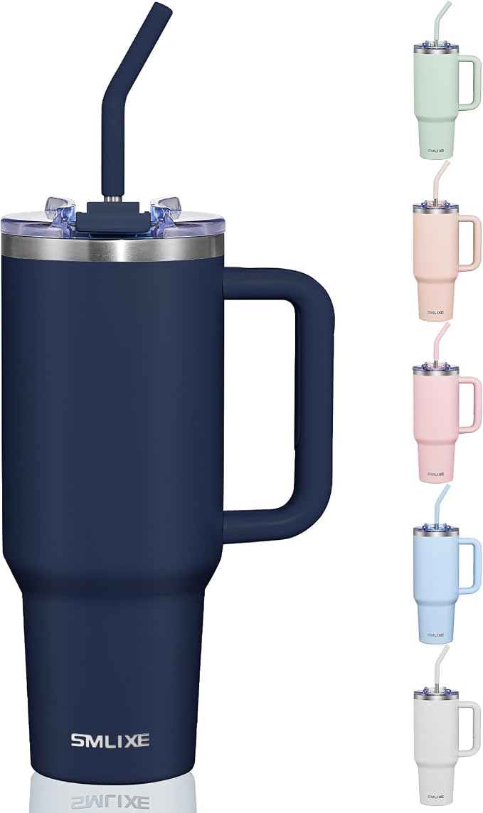 COKTIK 40 oz Tumbler With Handle and Straw, Insulated Tumbler With Leakproof Lids, Stainless Steel|BPA-Free, Cold for 24 H (Navy) by coktik
