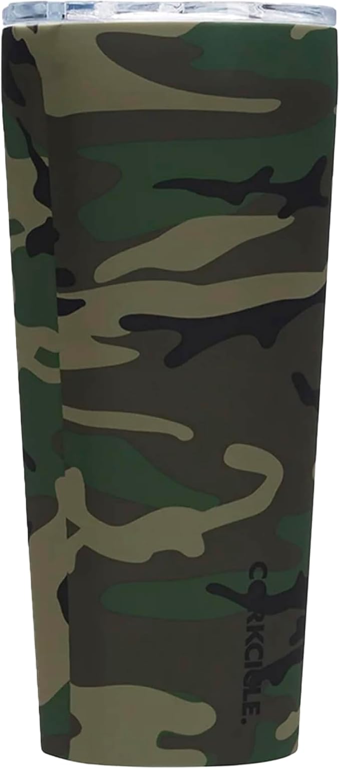 Corkcicle Classic Tumbler - Insulated Stainless Steel Travel Cup - Cold & Hot Drinks - Reusable - Durable - Spill Proof Lid - Non-Slip Silicone Base - Easy Grip - BPA Free - 24 oz - Woodland Camo by Corkcicle