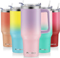 40 oz Tumbler with Handle and Straw, 100% Leak Proof Tumblers Cup, Stainless Steel Insulated Travel Coffee Mug, Keeps Drinks Cold for 24 Hours or Hot for 10 Hrs, Fit for Car Cup Holder, PurplePink by PickBag