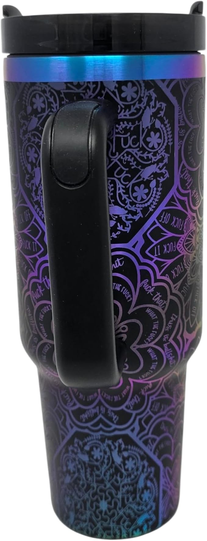 Hidden Cuss Word Tumbler 40oz Laser Engraved Funny Nurse Gift Swear Tumbler with Lid and Straw, Multicolor, Gag Gift Hidden Curse Words Stainless Steel Travel Mug (Charcoal with Blue Purple Underlay) - Image 2