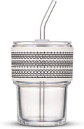 BLUEPOLAR 13oz/400ml Glass Water Tumbler with Straw and Lid Sealed Carry on Thick Wall Iced Coffee Cup for Water, Iced Tea, Fruit Juice by BLUEPOLAR