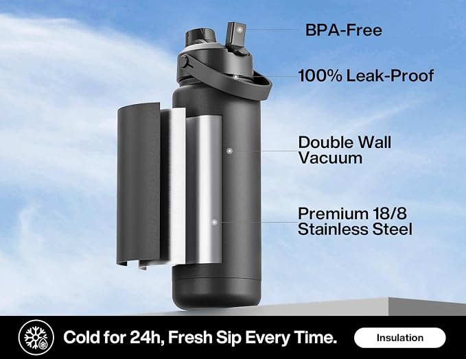 POWCAN 32 oz Insulated Water Bottle with 2-in-1 Straw and Spout Lid, Keep Cold 24H, Leak-Proof, BPA-Free, Double Wall Stainless Steel Water Bottle for Sports, Gym, Travel and School (Gilded Flutter) - Image 3
