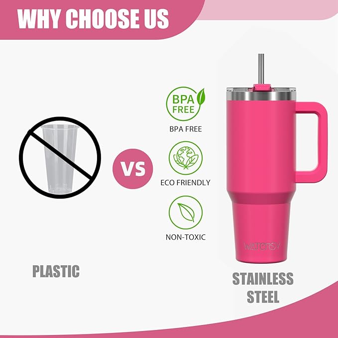 20 oz Tumbler with Handle,Tumbler with Lid and Straw,Double Wall Insulated Cup Stainless Steel Travel Mug(Cold for 34 Hours),Water Bottle for Iced Tea,Coffee,Cold Beverages(Gloss Pink) - Image 5