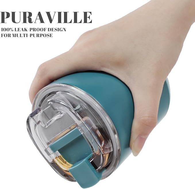Puraville Insulated Tumblers with Lid, 10 oz Travel Coffee Mug Stainless Steel Vacuum Cup, Leak Proof Reusable Double Walled Coffee Tumbler for Iced and Hot Drinks, Peacock Blue - Image 6