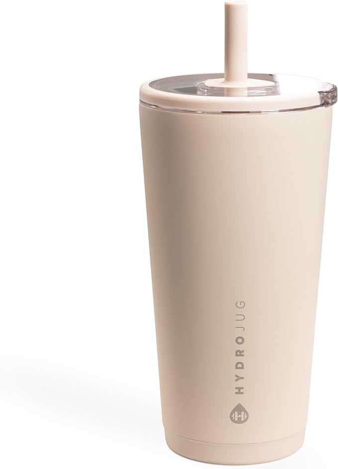 HydroJug Everyday Tumbler 20 oz – Ceramic-Lined Insulated Tumbler with Straw and Soft-Touch Lid, Cup Holder Friendly, Double-Wall Vacuum Insulation, Reusable Travel Cup – Dune by Hydrojug