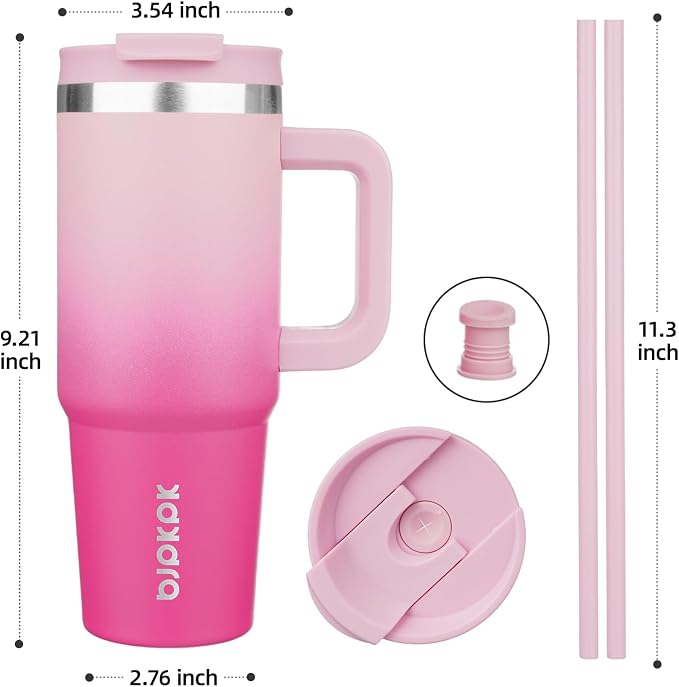 BJPKPK 30oz Stainless Steel Insulated Tumbler With Handle And Lid Straw Travel Coffee Mug Thermal Cup,Cherry Blossom - Image 3