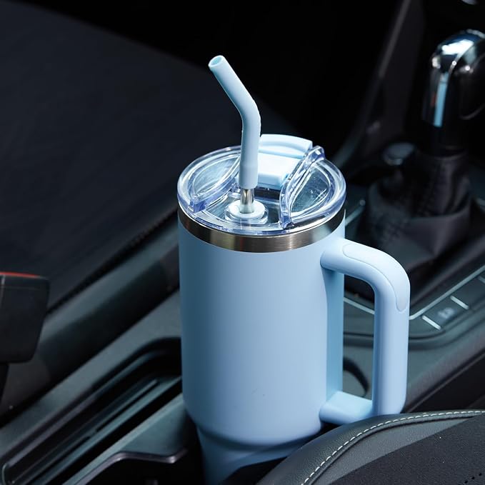 40 oz Tumbler with Handle and Straw Lid,Insulated Reusable Stainless Steel Water Bottle Travel Mug，Cupholder Friendly Double Wall Vacuum Sealed Cup (Sky Blue) - Image 5