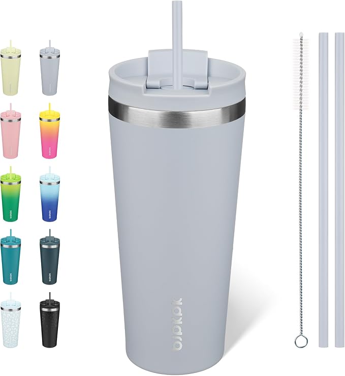 BJPKPK 22oz Stainless Steel Insulated Tumbler With lid And Straw Travel Coffee Thermal Tumblers Cup For Women And Men,Modern Blue by BJPKPK