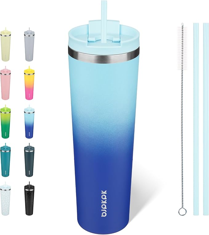 BJPKPK 34oz Insulated Tumbler With lid And Straw Stainless Steel Tumblers Travel Coffee Mug Reusable Thermal Cup,Sky by BJPKPK
