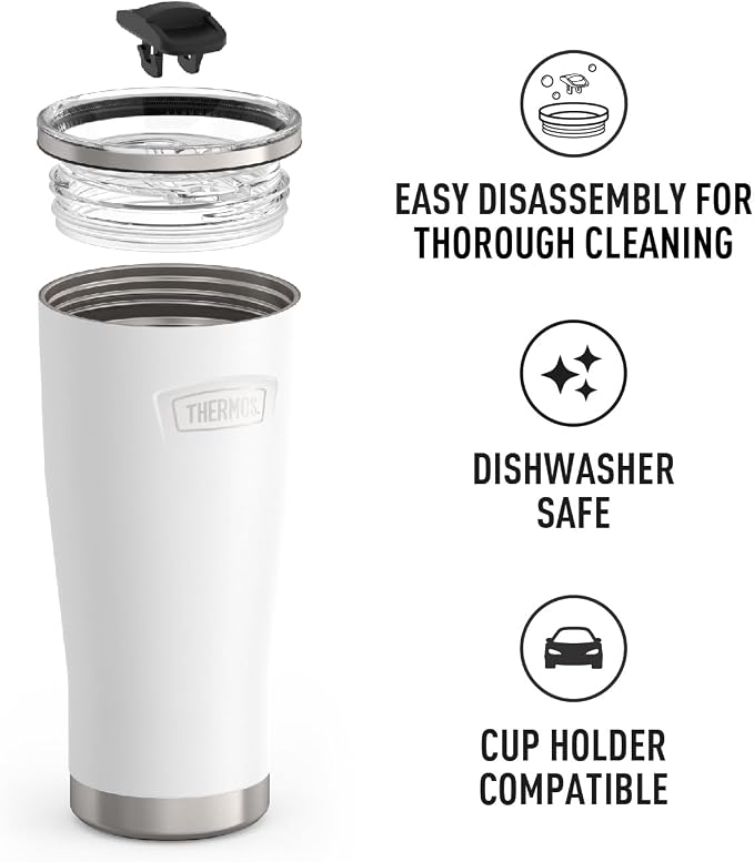 THERMOS ICON SERIES, Stainless Steel Cold Tumbler with Slide Lock, 24 Ounce, Snow - Image 3