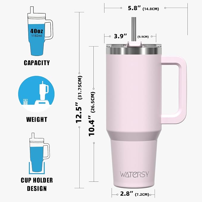 40 oz Tumbler with Handle,Tumbler with Lid and Straw,Double Wall Insulated Cup Stainless Steel Travel Mug(Cold for 34 Hours),Water Bottle for Iced Tea,Coffee,Cold Beverages(Rose Quartz) - Image 8