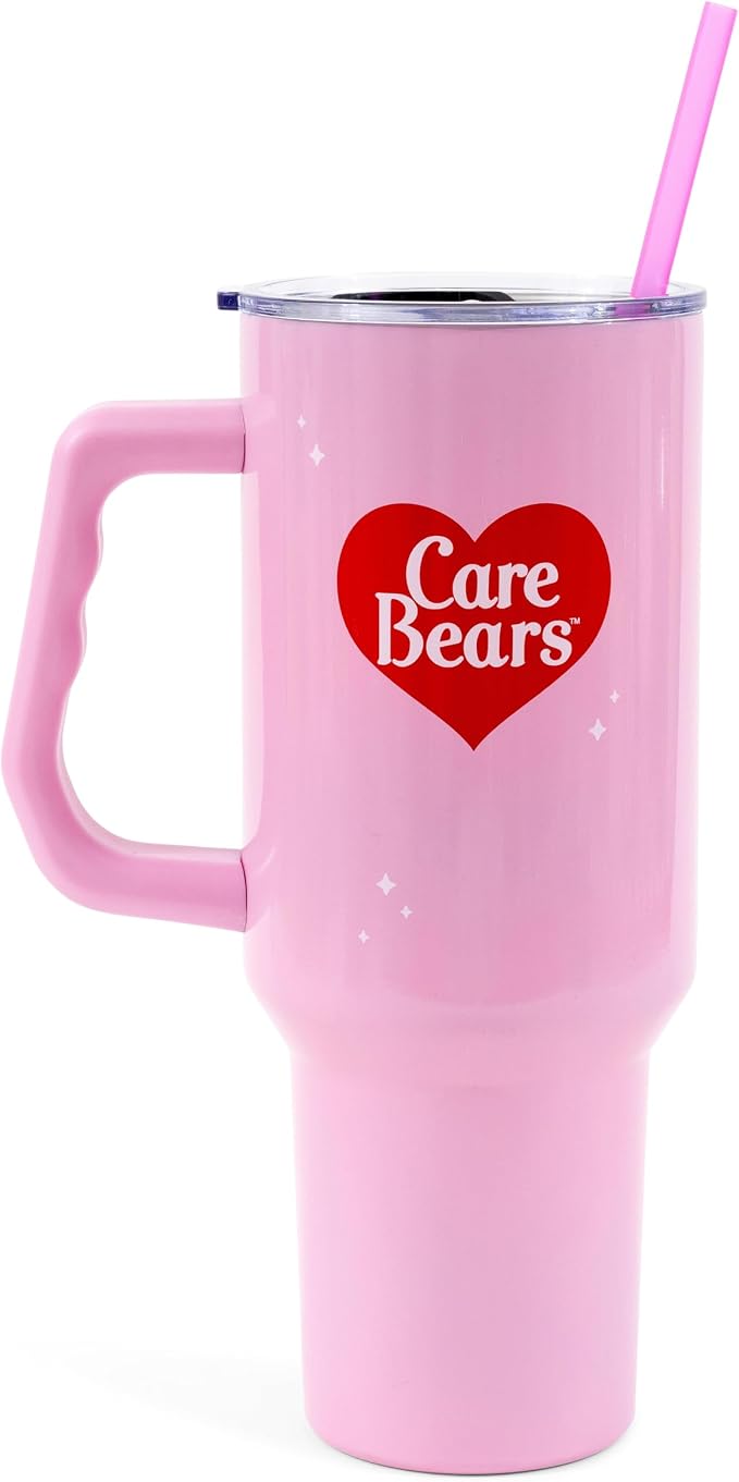 Silver Buffalo Care Bears “Mood” Double Walled Stainless Steel Tumbler with Handle Featuring Love-A-Lot Bear, Fits in Standard Cup Holder, 40 Ounces - Image 3