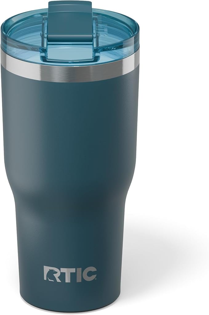 RTIC 30oz Essential Tumbler with Lid, Ceramic Lined, Insulated, Stainless Steel, Metal, Double Wall Vacuum-Insulation, Travel Cup for Iced Coffee, Tea, Hot and Cold Drink, Marine by RTIC