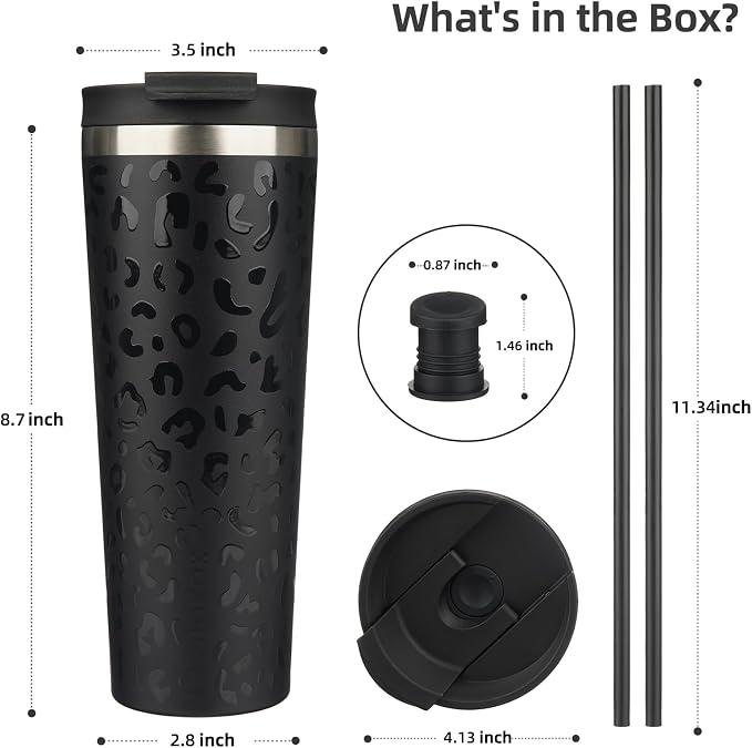 BJPKPK 26oz Insulated Tumbler With lid And Straw Stainless Steel Tumblers Travel Coffee Mug Reusable Thermal Cup,Black Leopard - Image 2