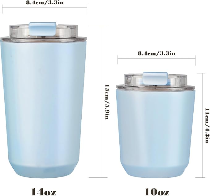 Puraville Insulated Tumblers with Lid, 10 oz Travel Coffee Mug Stainless Steel Vacuum Cup, Leak Proof Reusable Double Walled Coffee Tumbler for Iced and Hot Drinks, Light Blue - Image 2