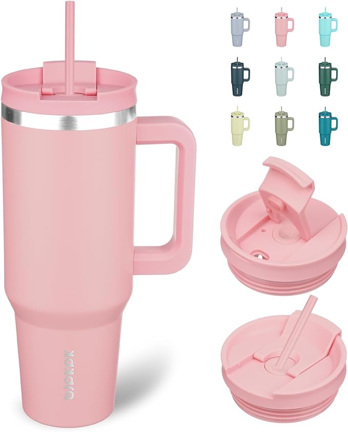 BJPKPK Insulated Tumblers With Handle And Straw 40 oz Stainless Steel Tumbler Cups With Lid,Light Pink by BJPKPK