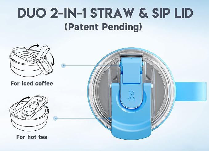 Meoky 40oz Tumbler with Handle, Stainless Steel Travel Mug with 2-in-1 Straw and Sip Lid, Vacuum Insulated Coffee Mug, 100% Leak Proof, Keeps Cold for 34 Hours or Hot for 10 Hours (Sky) - Image 3