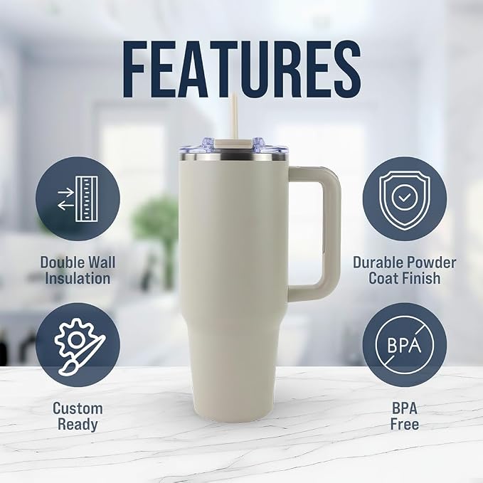 Hogg Big Swig 40 oz Tumbler with Handle and Straw - Beige, 40oz Insulated Stainless Steel, Water Tumbler with Straw, Water Cup with Handle, Versatile Leak Proof Lid - Image 6