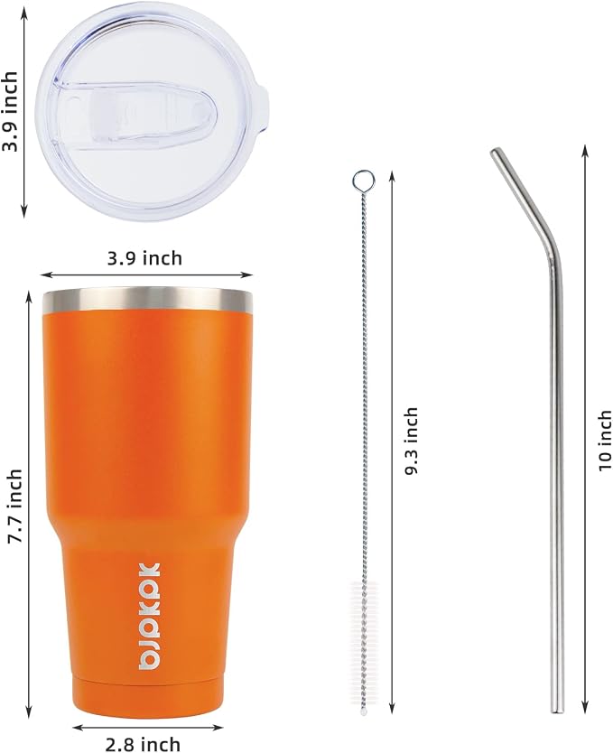 BJPKPK Insulated Tumbler with Clear Flip Lid and Straw, Reusable Stainless Steel Insulated Travel Cup,Orange,30oz - Image 3