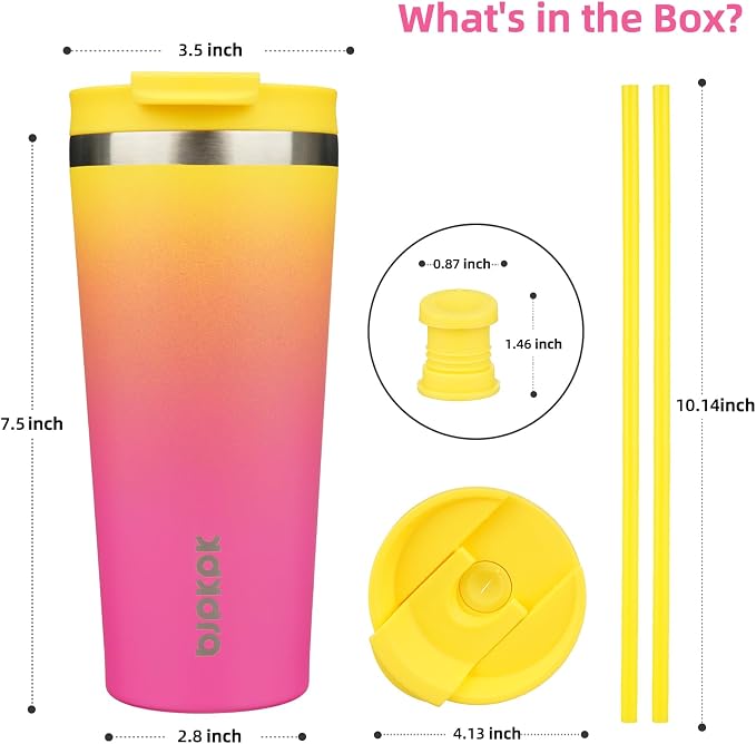 BJPKPK 22oz Stainless Steel Insulated Tumbler With lid And Straw Travel Coffee Thermal Tumblers Cup For Women And Men,Pink Yellow Rose - Image 2