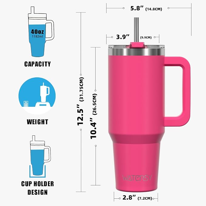 40 oz Tumbler with Handle,Tumbler with Lid and Straw,Double Wall Insulated Cup Stainless Steel Travel Mug(Cold for 34 Hours),Water Bottle for Iced Tea,Coffee,Cold Beverages(Gloss Pink) - Image 8