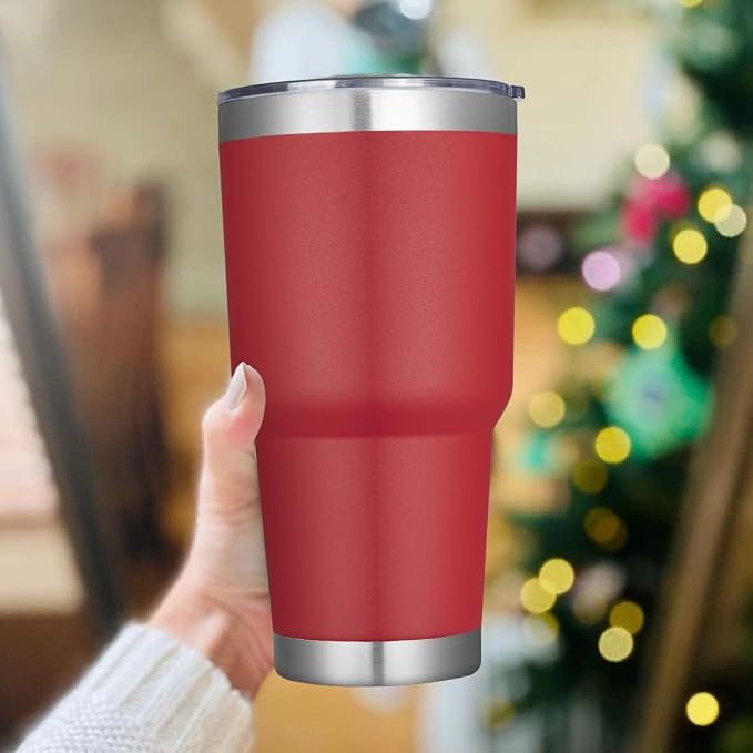 DOMICARE 30oz Tumbler Bulk with Lid and Straw, Double Wall Travel Coffee Mug, Insulated Vacuum Stainless Steel Tumblers, Powder Coated Tumbler Cup (Red, 8) - Image 2
