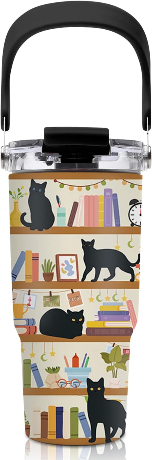 20oz Cats Tumblers - Black Cat Tumbler with Straw Handle, Leak-proof, BPA-free, Double Wall Insulated, Cat Gifts for Cat Lover, Insulated Coffee Tumbler Book Stainless Steel Cup for Kids School by welcometoHYMONA
