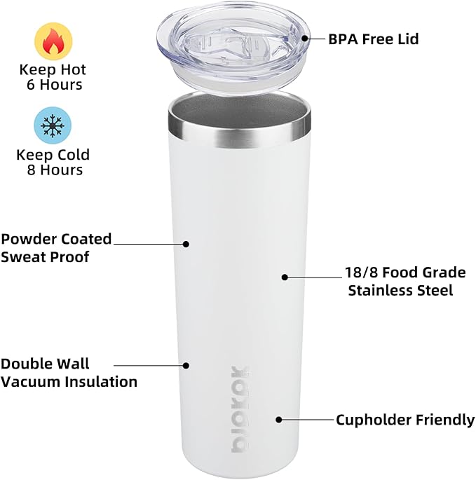 BJPKPK 20 oz Skinny Tumbler with Lid 2 Pack Slim Insulated Travel Coffee Cup Stainless Steel Thermal Mug,Black,White - Image 2