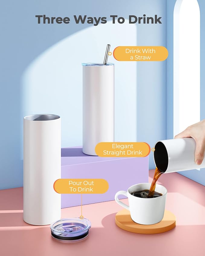 Hiipoo 30 Pack Sublimation Tumblers Blank 20 oz Straight Skinny with Sublimation Papers, Lids and Straws, Shrink Wrap Films, Stainless Steel Double Wall Insulated Tumbler for Mug Press Machine - Image 5