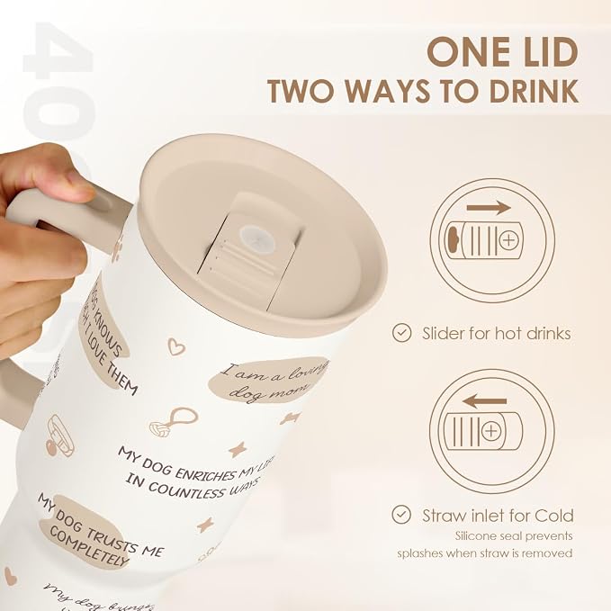 SANDJEST Dog Mom 40oz Tumbler With Handle and Straw, Dog Mom Affirmation Insulated Stainless Steel Travel Coffee Mug for Women Girls Pet Lovers, Gift Idea for Birthday Christmas Mothers Day - Image 4