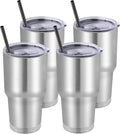 DOMICARE 30 oz Tumbler with Lid and Straw, Stainless Steel Tumblers Bulk, Insulated Vacuum Double Wall Travel Coffee Mug, Durable Powder Coated Tumbler Cups (Stainless Steel, 4) by VisittheDOMICARE