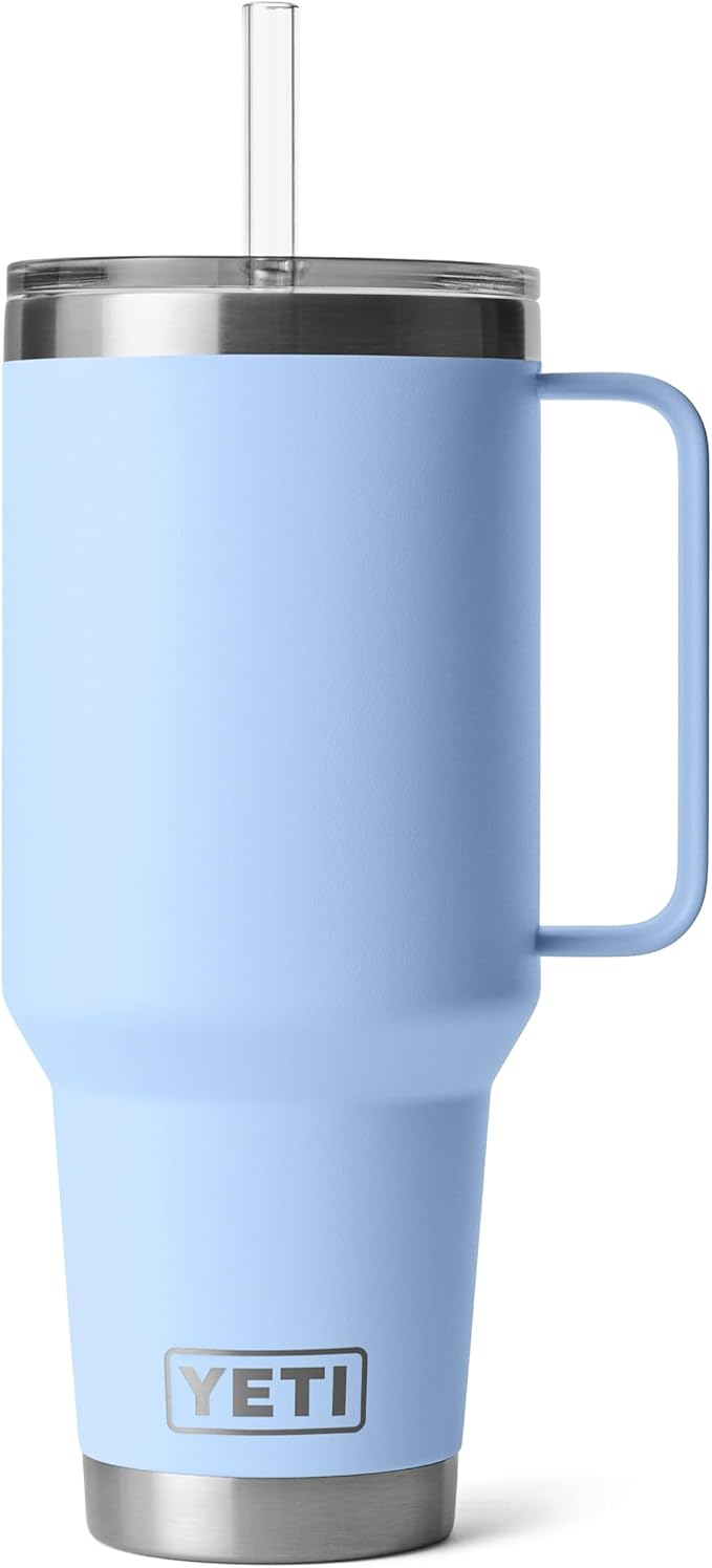 YETI Rambler 42 oz Tumbler with Handle and Straw Lid, Travel Mug Water Tumbler, Vacuum Insulated Cup with Handle, Stainless Steel, Big Sky Blue by YETI