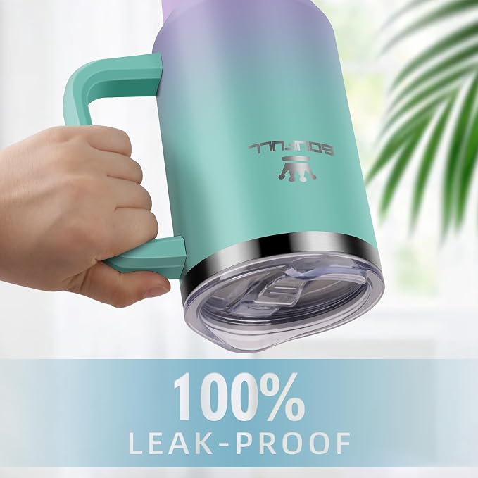 40 oz Tumbler with Handle and Straw Lid, 100% Leak-proof Travel Coffee Mug, Stainless Steel Insulated Cup for Hot Cold Beverages, Keeps Cold for 34Hrs or Hot for 10Hrs, Dishwasher Safe (GreenPurple) - Image 3