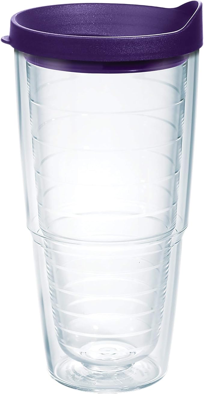 Tervis Clear & Colorful Lidded Made in USA Double Walled Insulated Tumbler Travel Cup Keeps Drinks Cold & Hot, 24oz, Royal Purple Lid by TervisTumblerCompany