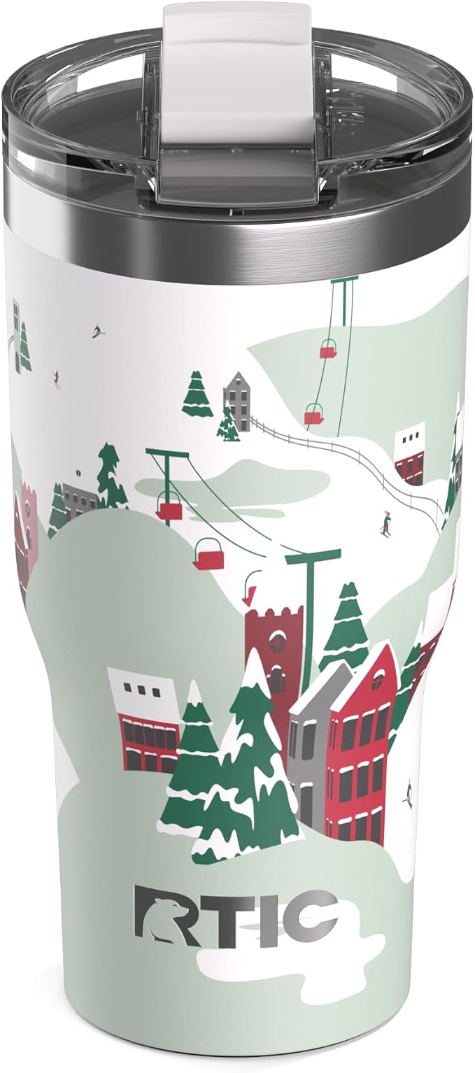 RTIC 30oz Essential Tumbler with Lid, Ceramic Lined, Insulated, Stainless Steel, Metal, Double Wall Vacuum-Insulation, Travel Cup for Iced Coffee, Tea, Hot and Cold Drink, Apres Ski by RTIC