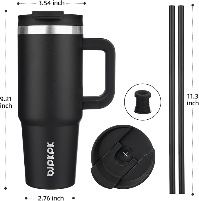 BJPKPK 30oz Stainless Steel Insulated Tumbler With Handle And Lid Straw Travel Coffee Mug Thermal Cup,Black - Image 3