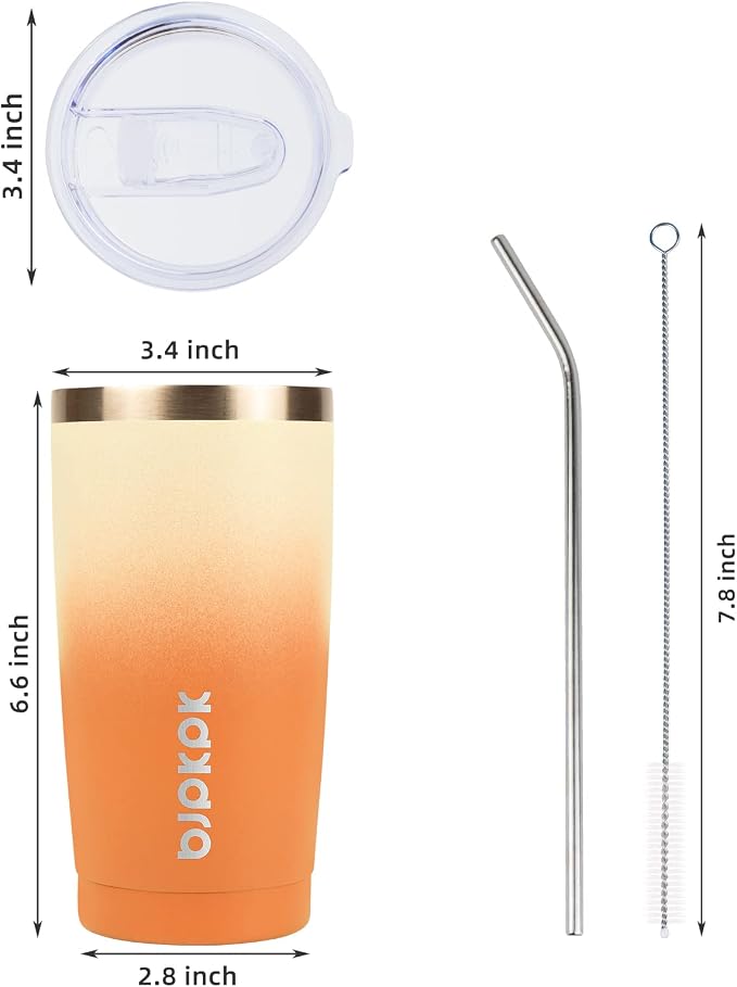 BJPKPK Tumbler with Lid and Straw, 20 oz Stainless Steel Vacuum Insulated Color Block Tumblers, Double Wall Ice Coffee Thermal Cup Travel Mug,Coral - Image 3