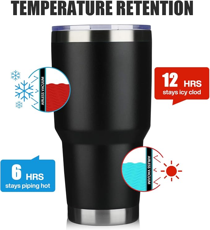 MEWAY 30oz Insulated Tumbler With Lids and Straws,Stainless Steel Double Vacuum Coffee Tumbler Cup, Brush, Durable Powder Coated Coffee Cup for Cold & Hot Drinks, Office, Travel(mixture,12 PACK) - Image 4