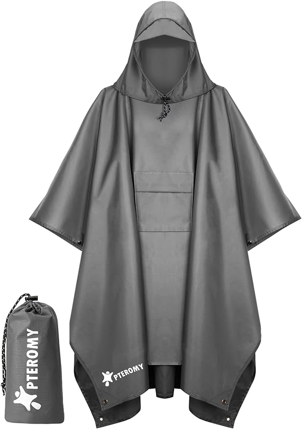 PTEROMY Hooded Rain Poncho for Adult by PTEROMY