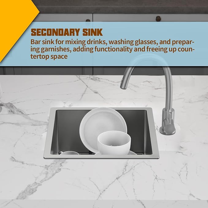 Small Kitchen Sink, 18x18 In Bar Sink Stainless Steel Undermount Small Kitchen - Image 6