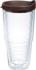 Tervis Clear & Colorful Lidded Made in USA Double Walled Insulated Tumbler Travel Cup Keeps Drinks Cold & Hot, 24oz, Brown Lid by TervisTumblerCompany