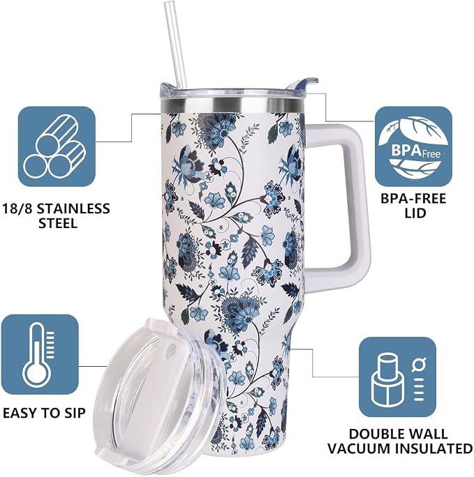 SYACOT 40 oz Tumbler with Handle and Straw Stainless Steel Insulated Tumbler Leak Proof Lid and Straw Lid Reusable Travel Mug Coffee Mug Cup Dishwasher Safe Keep Drinks Cold and Hot (Ceramics) - Image 4