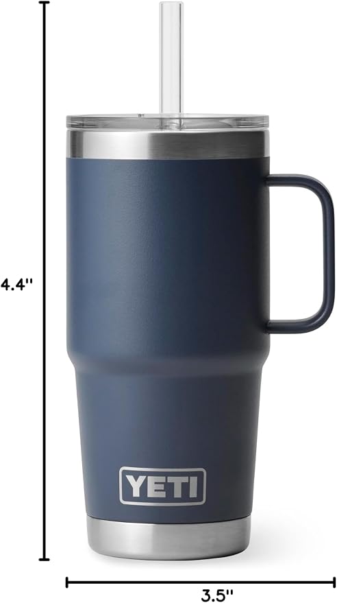 YETI Rambler 25 oz Tumbler with Handle and Straw Lid, Travel Mug Water Tumbler, Vacuum Insulated Cup with Handle, Stainless Steel, Navy - Image 10