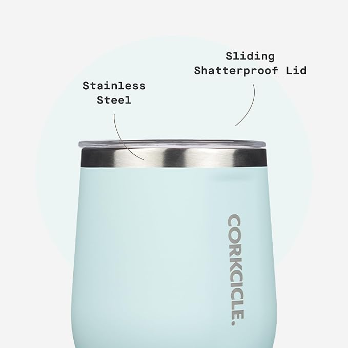 Corkcicle Stemless Wine Tumbler - Keeps Drinks Cold for 6 Hours - Triple-Insulated Stainless Steel - Non-Slip Base - Summer Drinkware Gift - Keeps Drinks Ice Cold - 12 oz - Gloss Powder Blue - Image 5